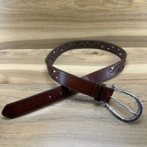 Brighton Womens Belt Small 31 35 Brown Leather Cut Out
